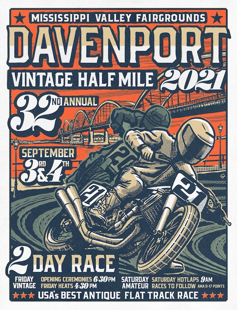 Motorcycle Flat Track Mississippi Valley Davenport Iowa Races 23 Annual Poster